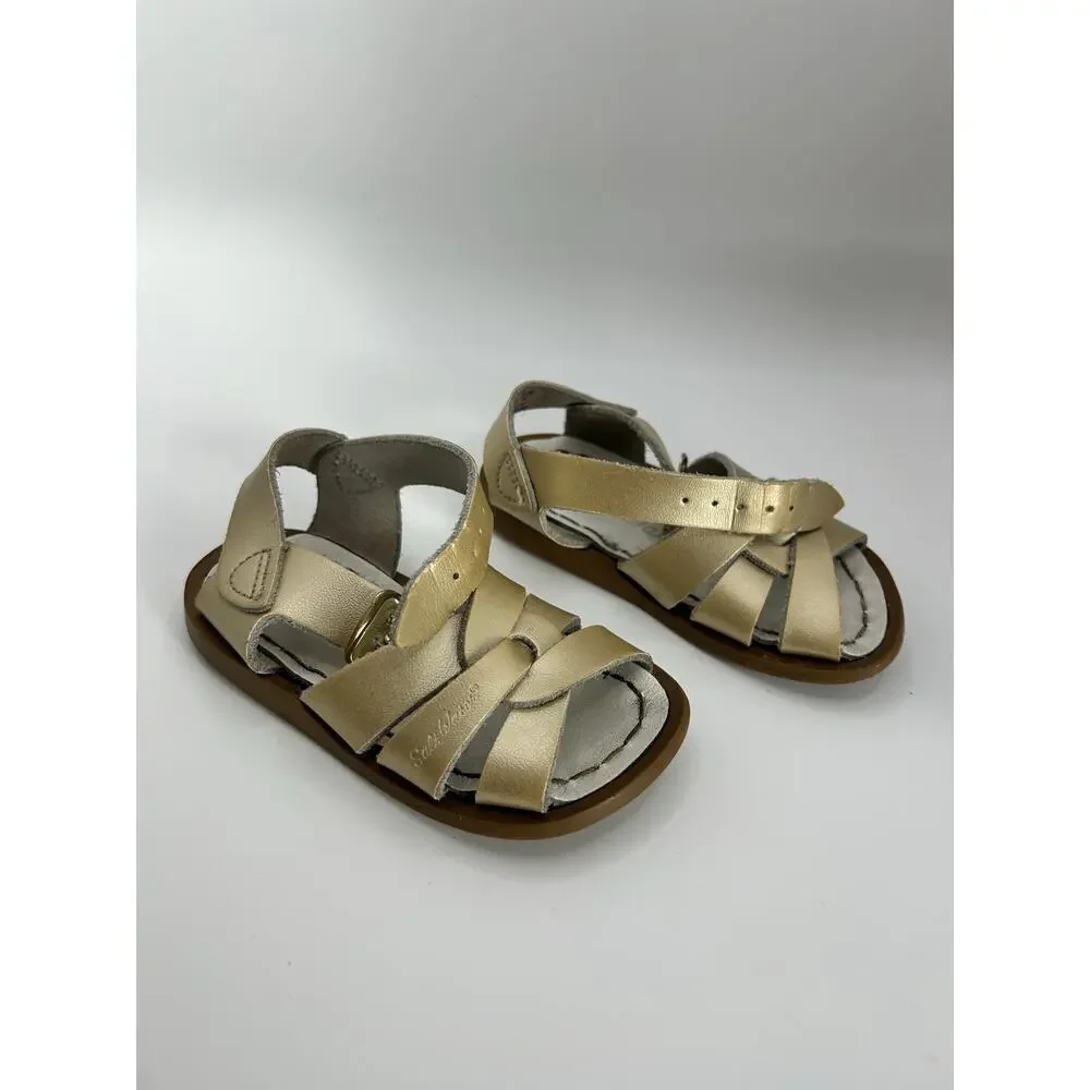 Salt Water Buckle Leather Sandals by Hoy Shoe Toddler Girls 5C Gold